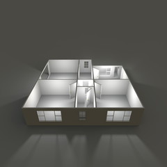 3d interior rendering of illuminated empty home apartment
