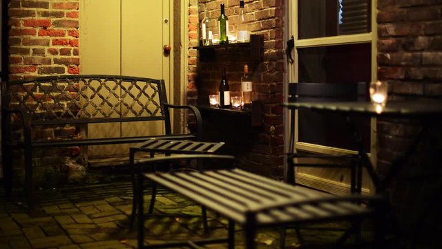 Decorative outdoor patio with candlelight, 