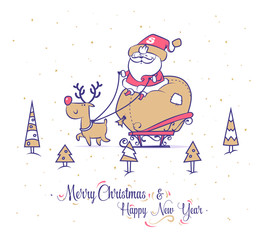 Funny santa set . Christmas greeting card background poster. Vector illustration.