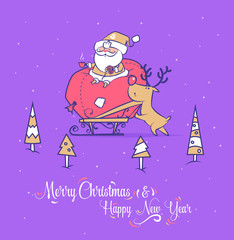 Fototapeta premium Funny santa set . Christmas greeting card background poster. Vector illustration.