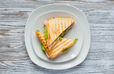 Top view of Healthy Sandwich toast on a wooden background