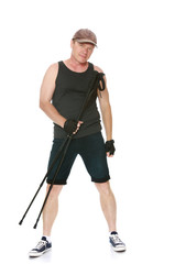 The man is engaged in Nordic walking