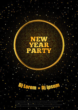 New Year Party Flyer Poster. Black and Gold Vector Design A4