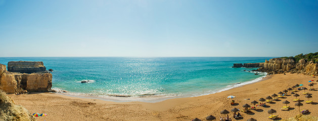 Obraz na płótnie Canvas panoramic view of beautiful beach Pria do Castelo in Algarve region, Portugal