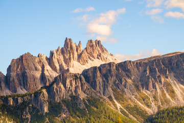 Rocky mountain peaks of Croda da Lago in the Dolomites