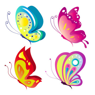 color butterflies,isolated on a white