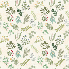 Seamless pattern of flowers, herbs and leaves - 124798914