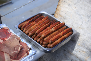 Fresh cooked sausages