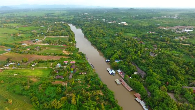 Drone over River Kwai, Drone shot over River Kwai in Thailand