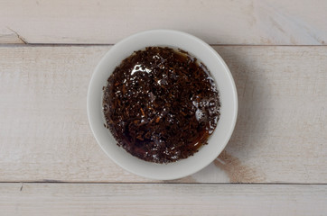 tea set on wooden background