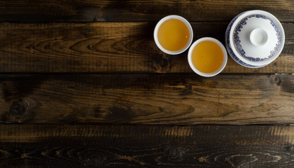 Fototapeta na wymiar tea set on wooden background