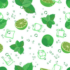 Mojito seamless pattern. Mojito green mint and lime vector background.