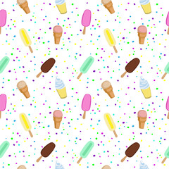 Ice cream and Popsicle party seamless vector pattern.