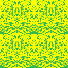 Abstract yellow lace, green moire vector pattern. Abstract tangled curves.