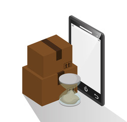 Package and smartphone icon. Delivery shipping and logistic theme. Colorful design. Vector illustration