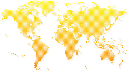 Gold halftone world map vector illustration