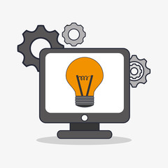 Computer and bulb icon. Social media and digital marketing theme. Colorful design. Vector illustration