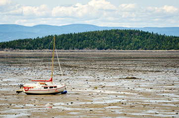 Sailboat at low tide