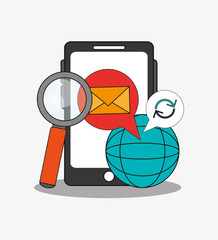 Smartphone lupe and envelope  icon. digital marketing media and seo theme. Colorful design. Vector illustration