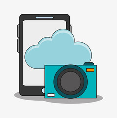 Smartphone and camera icon. digital marketing media and seo theme. Colorful design. Vector illustration