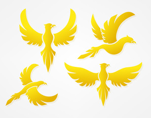 Round flying birds gold color sign set