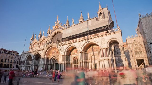 sunset day light venice city saint marko basilica square panorama 4k time lapse italy
