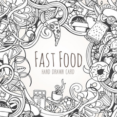 Hand drawn background of fast food elements