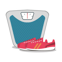 Scale and running shoes icon. Healthy lifestyle fitness and gym theme. Colorful design. Vector illustration