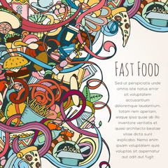 Hand drawn background of fast food elements
