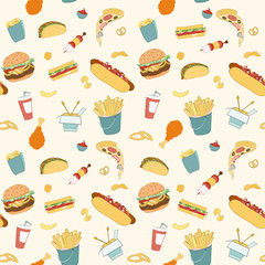 Hand-drawn vector seamless fast food pattern