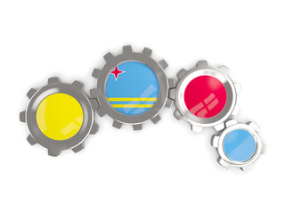 Flag of aruba, metallic gears with colors of the flag