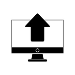 Upload arrow and computer icon. Digital web application and technology theme. Isolated design. Vector illustration