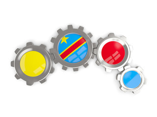 Flag of democratic republic of the congo, metallic gears with co