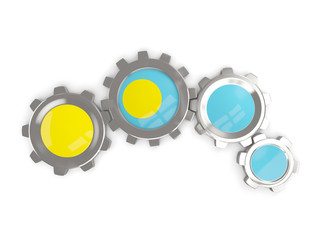 Flag of palau, metallic gears with colors of the flag