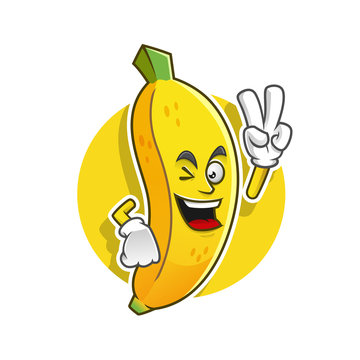 Peace Banana Mascot. Vector Banana Character