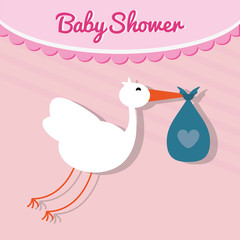 Stork with bag icon. Baby shower card and childhood theme. Colorful design. Vector illustration