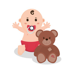 Baby boy with teddy bear icon. Baby shower card and childhood theme. Colorful design. Vector illustration