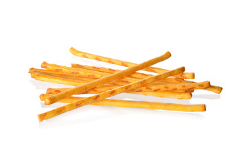 pretzel or crackers stick on white background