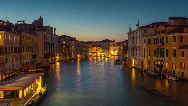 night illumination venice city ponte dell accademia grand canal traffic panorama 4k time lapse italy
