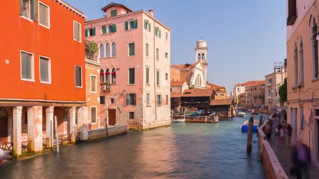 sunny day venice city famous traffic canal panorama 4k time lapse italy
