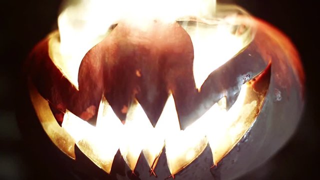 Burning pumpkin on Halloween. Looped