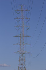 high voltage post.High-voltage tower sky background.