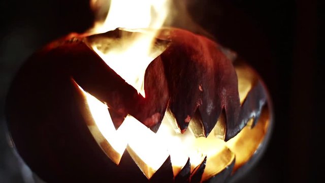 Burning pumpkin on Halloween. Looped