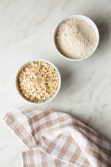 Dry rolled and ground oatmeal.