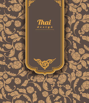Thai art pattern on brown background, flower style, thai pattern banner.vector illustration