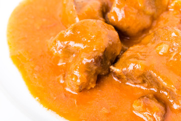 Delicious beef in tomato sauce.