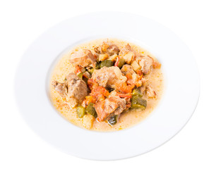 Baked pork meat with vegetables.