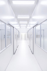 modern science lab room opened door with lighting form outside