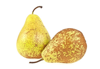 Fresh juicy yellow pears isolated on white background