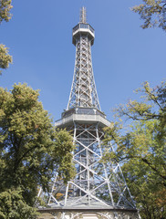 Prague Czech Republic. Petrin Tower is a 63,5 meters tall steel framework tower, used as an observation tower and transmission tower.